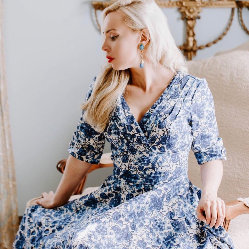 50’s Inspired Blue & White Swing Dress